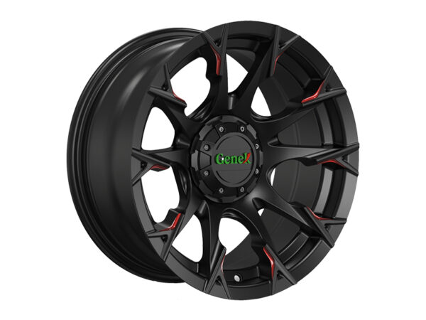 12×7 inch Genek Glide Walk Rim/Wheel with Center Cap | Black w/m features red